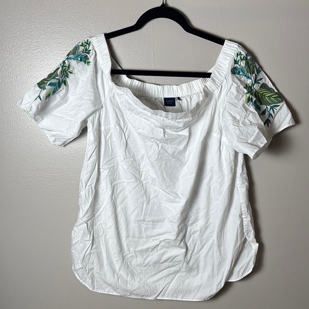Kaari Blue White Blouse with Green Embroidery